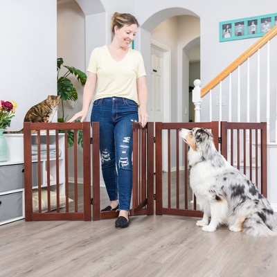 Walnut Solid Wood Freestanding Retractable Pet Gate