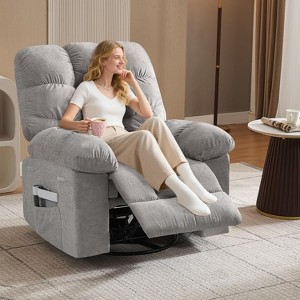 Rocking Recliner Chair with Vibration Massage and Heat, 360° Swivel Oversized Recliner Sofa with Side Pocket, Perfect for Living Room,Bedroom,Nursery - 1 of 4