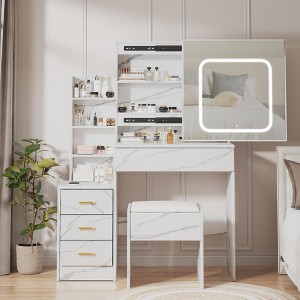 Vanity Desk with Mirror and LED Lights, Makeup Vanity Desk with Sliding Lighted Mirror, Dressing Table with 4 Drawer - 1 of 4