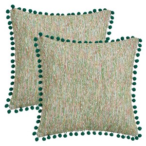 REGALWOVEN Fade-Resistant Chenille Boho Decorative with Pom-poms Throw Pillow Covers 2 Pcs - 1 of 4