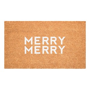 HomeRoots 24" X 36" Brown And White Christmas Outdoor Coir Door Mat - 1 of 4
