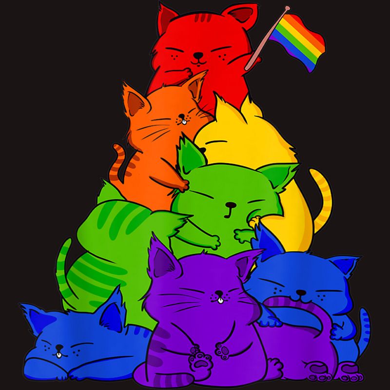 Adult Design By Humans Cat Pile Rainbow Pride Flag By ACEGlobal T-Shirt, 2 of 3