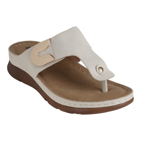 GC Shoes Sam White 6 Hardware Comfort Slide Flat Sandals