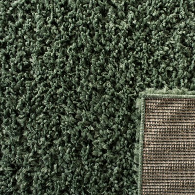 Luxurious Round Green Shag Area Rug, 5'3" x 7'6", Synthetic Easy-Care