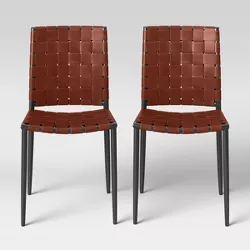 2pk Wellfleet Woven Leather Metal Base Dining Chair Brown - Project 62™