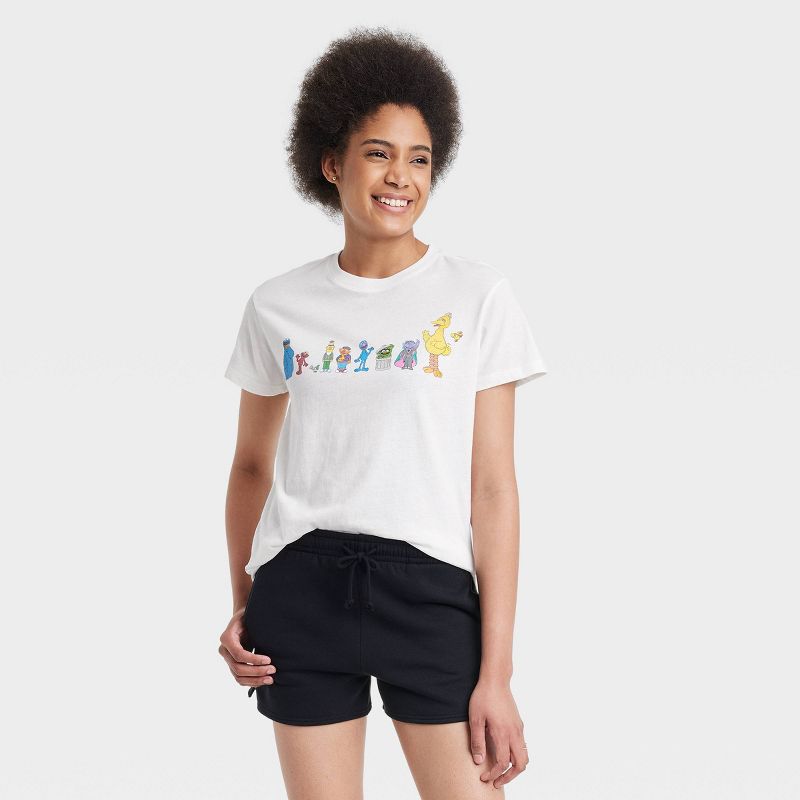 Women's Sesame Street Characters Short Sleeve Graphic T-Shirt - White, 1 of 8