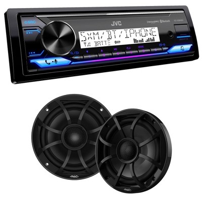 JVC KD-X38MBS Marine Digital Media Receiver w/ Bluetooth, USB, SiriusXM Ready, w/ 1 Pair Wet Sounds RECON6-BG 6.5" Marine Coax Speakers