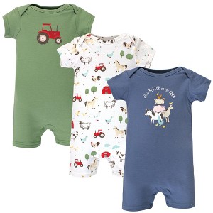 Hudson Baby Infant Boy Cotton Rompers, Boy Farm Animals - 1 of 2