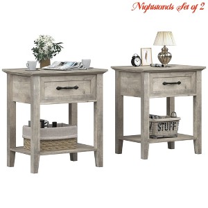 Small Spaces Nightstand with Wood Bedside Table 1 Drawer, Open Storage Shelf, Industrial Side Table, Narrow White Nightstand, Versatile - 1 of 4