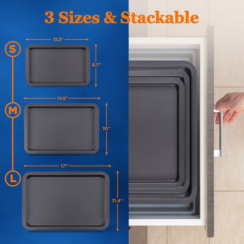 NutriChef 3-Pc. Nonstick Cookie Sheet Pans - PFOAm PFOSm PTFE-Free, Professional Quality Kitchen Cooking Non-Stick Baking Trays w/ Black Coating, 2 of 4