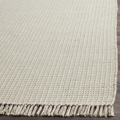 Ivory and Green Handwoven Cotton Flatweave 6' x 9' Rug