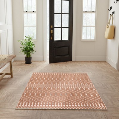 Copper and Ivory Trellis 4' x 6' Washable Synthetic Area Rug