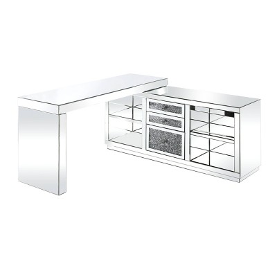 Noralie 3 Drawers Built-In USB Port Writing Desk Clear Glass/Mirrored/Faux Diamonds - Acme Furniture