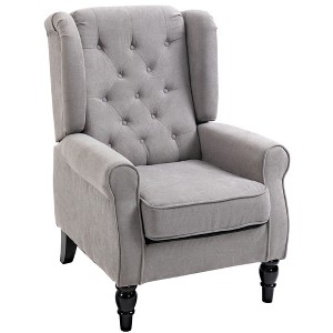 Button-Tufted High Wingback Accent Chair with Rounded Cushioned Armrests and Thick Padded Seat, Solid Wood Frame - 1 of 4