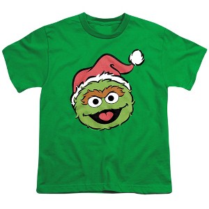 Boys' Sesame Street Christmas Santa Hat Oscar The Grouch Face T-Shirt - 1 of 4