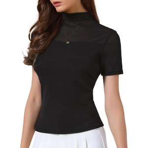 INSPIRE CHIC Women's Summer Mock Turtleneck Short Sleeve Sheer Mesh Basic Tops Shirts - 1 of 4