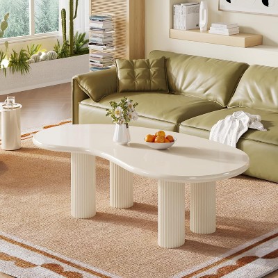 Hommoo Modern Cloud Coffee Table with 4 Fluted Cylindrical Legs White