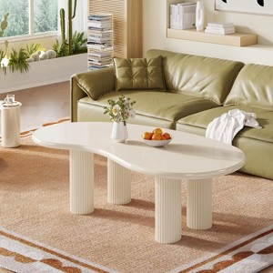 Hommoo Modern Cloud Coffee Table with 4 Fluted Cylindrical Legs White - 1 of 4