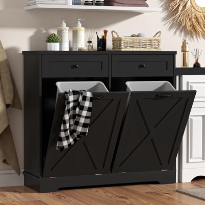 Double Tilt Out Trash Can Cabinet, Hidden Deodorizing Trash Can Cabinet