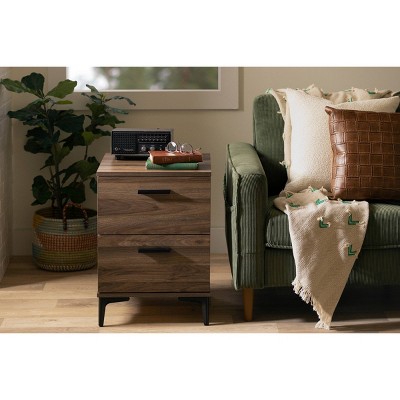 Natural Walnut 2-Drawer Side Table with Metal Legs