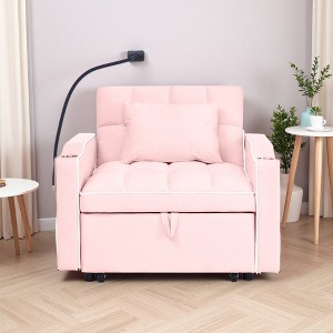 Convertible Sleeper Chair Bed with USB Port and Multi-Pocket Storage - 1 of 4