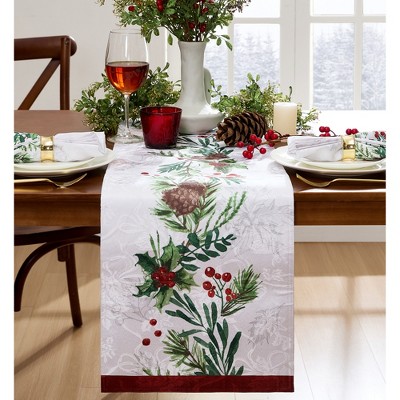 Holly Berry Flourish Holiday Fabric Table Runner- Multicolor - 14x70 - Elrene Home Fashions