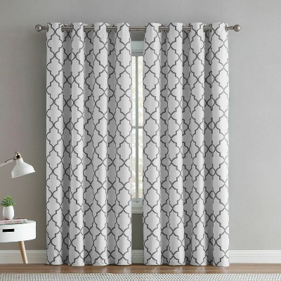 Regal Home 2 Pack: Hunter Blackout Gray & White Trellis Window Curtains - 52 in. W x 84 in. L