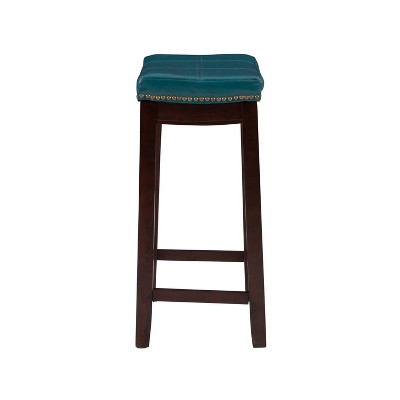 Claridge Dark Brown Wood and Blue Leather 26" Backless Counter Stool