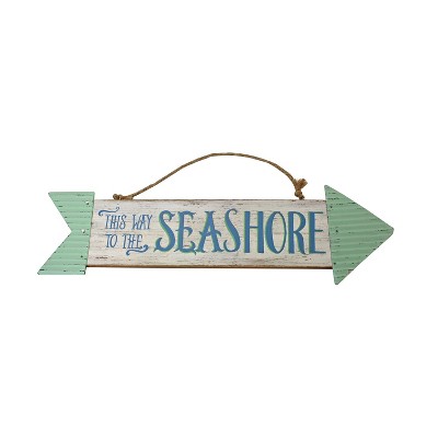 Beachcombers Seafoam Seashore Arrow Coastal Plaque Sign Wall Hanging Decor Decoration For The Beach 14.03 x 0.39 x 4.12 Inches.