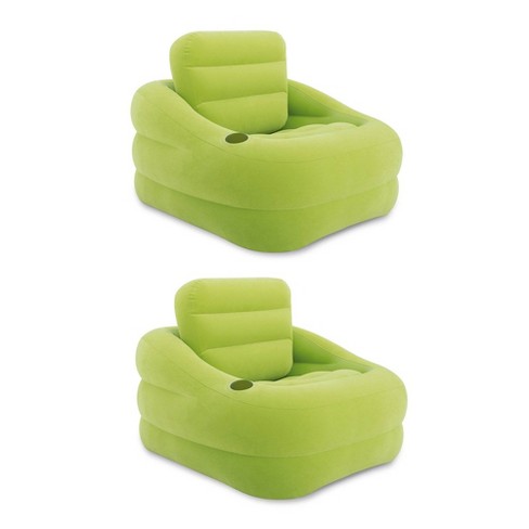 Intex Inflatable Indoor or Outdoor Accent Chair with Cup Holder Green 2 Pack