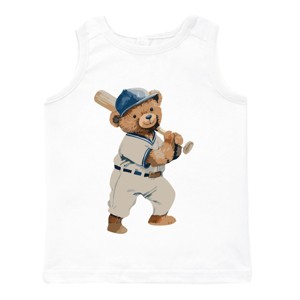 The Juniper Shop Watercolor Baseball Bear Toddler Tank - 1 of 4