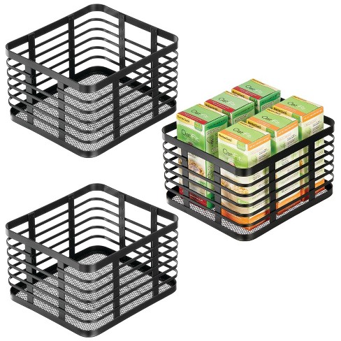 mDesign Metal Wire Food Organizer Storage Bin - 4 Pack - Black