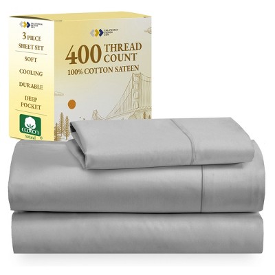 Cotton Sheets Set - Softest 400 Thread Count Bed Sheets, 100% Cotton Sateen, Cooling, Deep Pocket by California Design Den