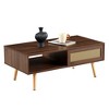 GlasFlength End Table, Modern Rattan Coffee Table with Sliding Door Storage for Living Room, Brown, 40.94"*21.26"*16.34" - 3 of 4