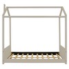 YOOCOZZ Kids' Velvet Upholstered House Bed with Roof and Striped Headboard - Beige - 2 of 4