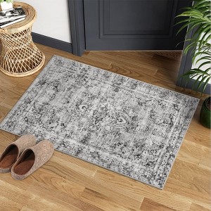 Short Pile Washable Area Rug - Boho Vintage Living Room & Bedroom Rug, Non-Slip, Machine Washable - 1 of 4