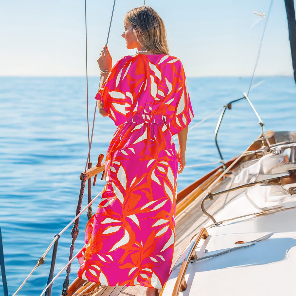 Женские платья Cupshe Women's Vibrant Abstract Print Maxi Beach Dress-M-Red — фото 4