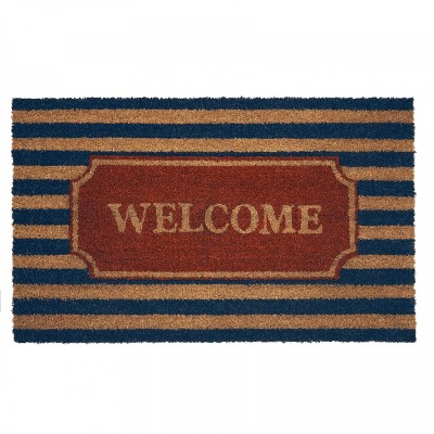 Kate Aurora All Season Black & White Plaid Country Farmhouse Coir Bristled  Outdoor All Season Welcome Mat - 18x30