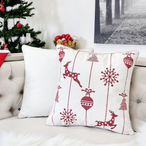 Whisen Embroidered Christmas Throw Pillow, 14x20" Velvet Lumbar Cushion with Green Holiday Accents - 1 of 4