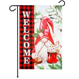 G128 Welcome Christmas Gnome Plaid Garden Flag 12x18 In Double