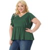 Agnes Orinda Women's Plus Size V Neck Ruffle Sleeve Pleated Peplum Blouses - 2 of 4
