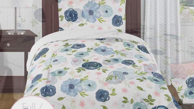 Sweet Jojo Designs Girl Baby Crib Bedding Set - Watercolor Floral Collection Navy Blue Pink 4pc, 2 of 8, play video