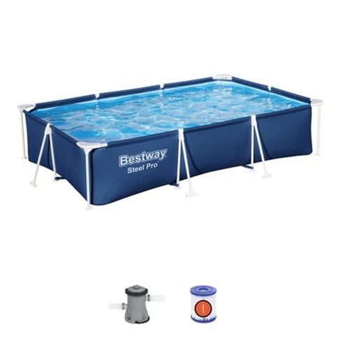 Bestway Steel Pro 9.8 Foot X 6.6 Foot X 26 Inch Rectangular Steel Frame  Above Ground Outdoor Backyard Swimming Pool Set With 330 Gph Filter Pump :  Target | Swimmingpools