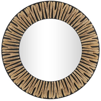 36"x36" Wood Handmade Abstract Carved Wall Mirror - Olivia & May: Bohemian Style, Pine Frame