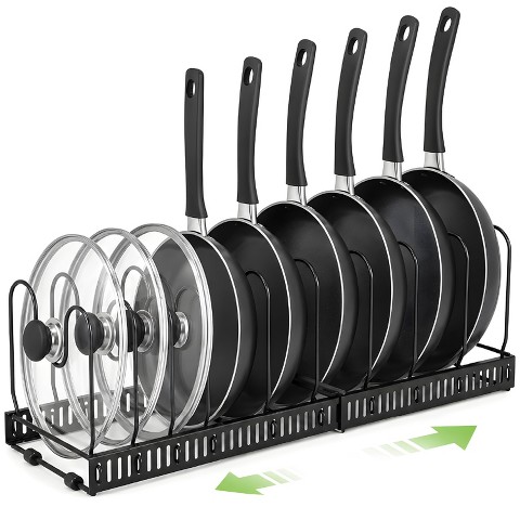 Garnen Pots and Pans Organizer Under Cabinet Kitchen Organizer, Expandable 11.8"-22.8" Adjustable Pan Rack Pot Lid Organizer Kitchen Storage, Black