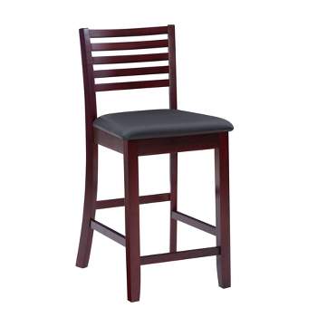 24" Torino Ladder Back Faux Leather Counter Height Barstool Upholstered Seat - Espresso Wood - Linon
