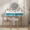 Makeup Vanity Table Set with 3 Modes Adjustable Lighted Mirror Cushioned Stool, Dressing Table for Small Space, White and Blue - 2 of 4