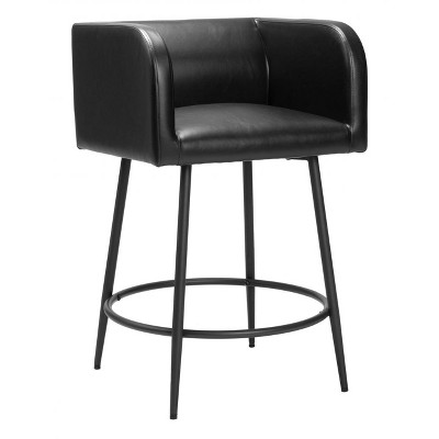 Counter Stool – 34.6" H With Black Faux Leather Seat & Powder-Coated Steel Frame (Set of 2) By Zuo Modern