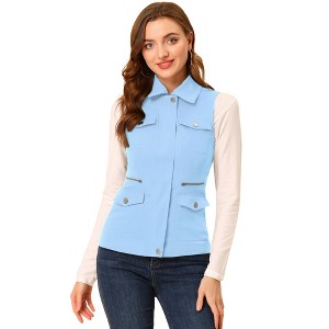 Allegra K Women's Zip-Up Sleeveless Turn Down Collar Cargo Utility Vest with Pockets - 1 of 4