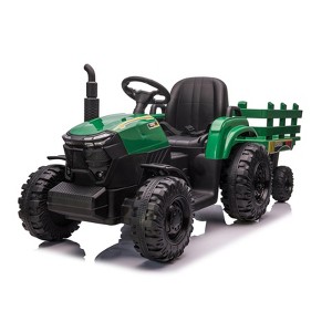 Jojoka 12V Kids Ride-On Tractor with Trailer, Electric Tractor with Dual Motors, LED Lights, USB/MP3, for Ages 3-6 - 1 of 4
